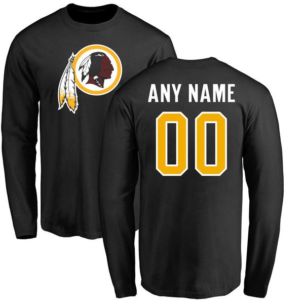 Men Washington Redskins NFL Pro Line Black Custom Name and Number Logo Long Sleeve T-Shirt->nfl t-shirts->Sports Accessory